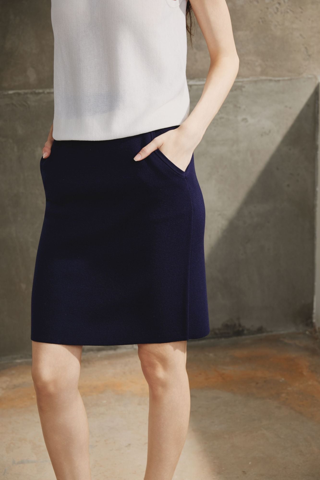 Cotton Pencil Skirt, Navy