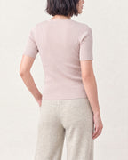Cotton Silk V Neck Ribbed Top