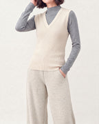 Cotton Silk V Neck Ribbed Vest