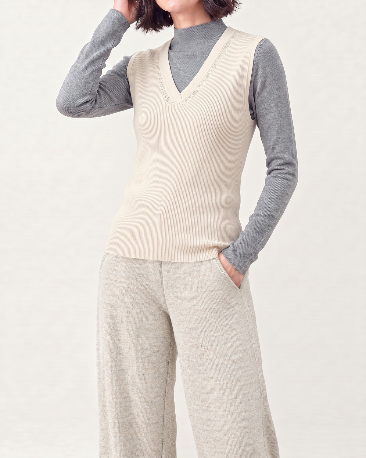 Cotton Silk V Neck Ribbed Vest