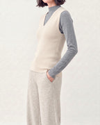 Cotton Silk V Neck Ribbed Vest