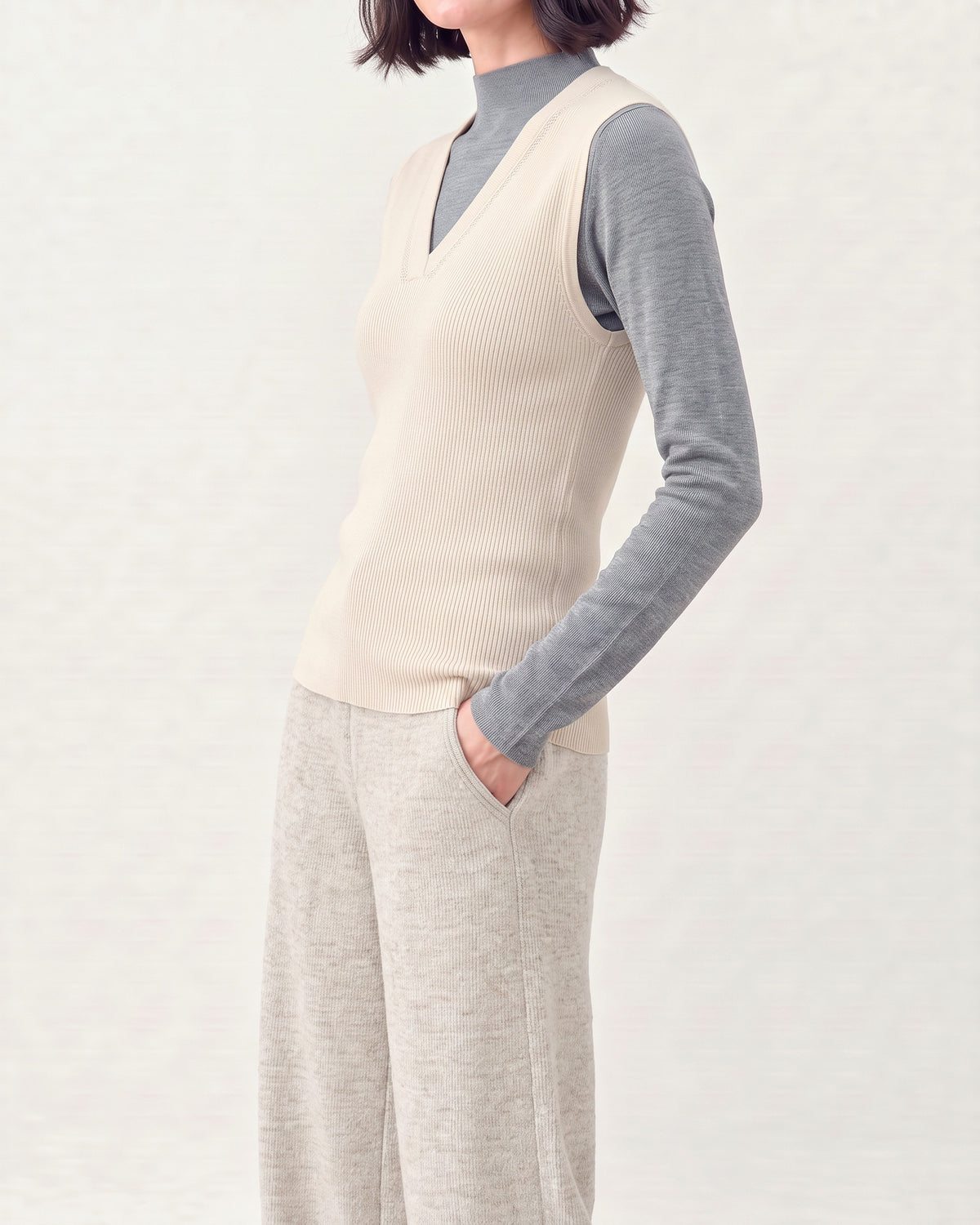 Cotton Silk V Neck Ribbed Vest