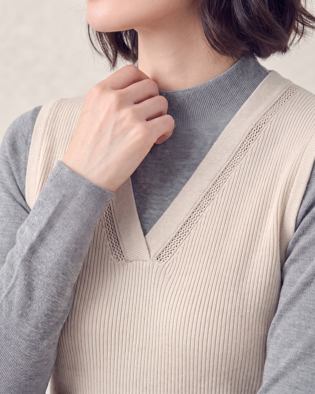 Cotton Silk V Neck Ribbed Vest