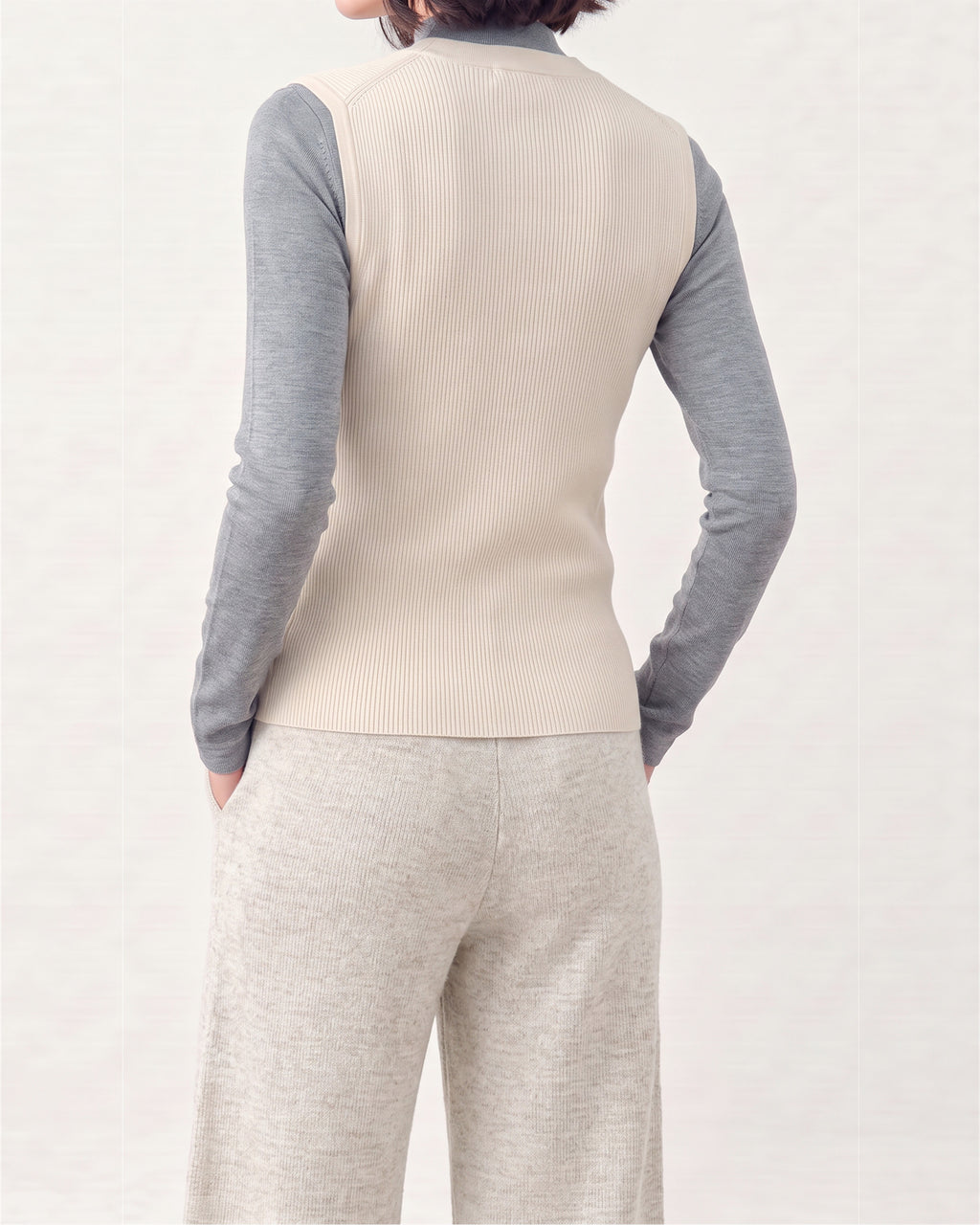 Cotton Silk V Neck Ribbed Vest