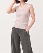 Cotton Silk V Neck Ribbed Vest