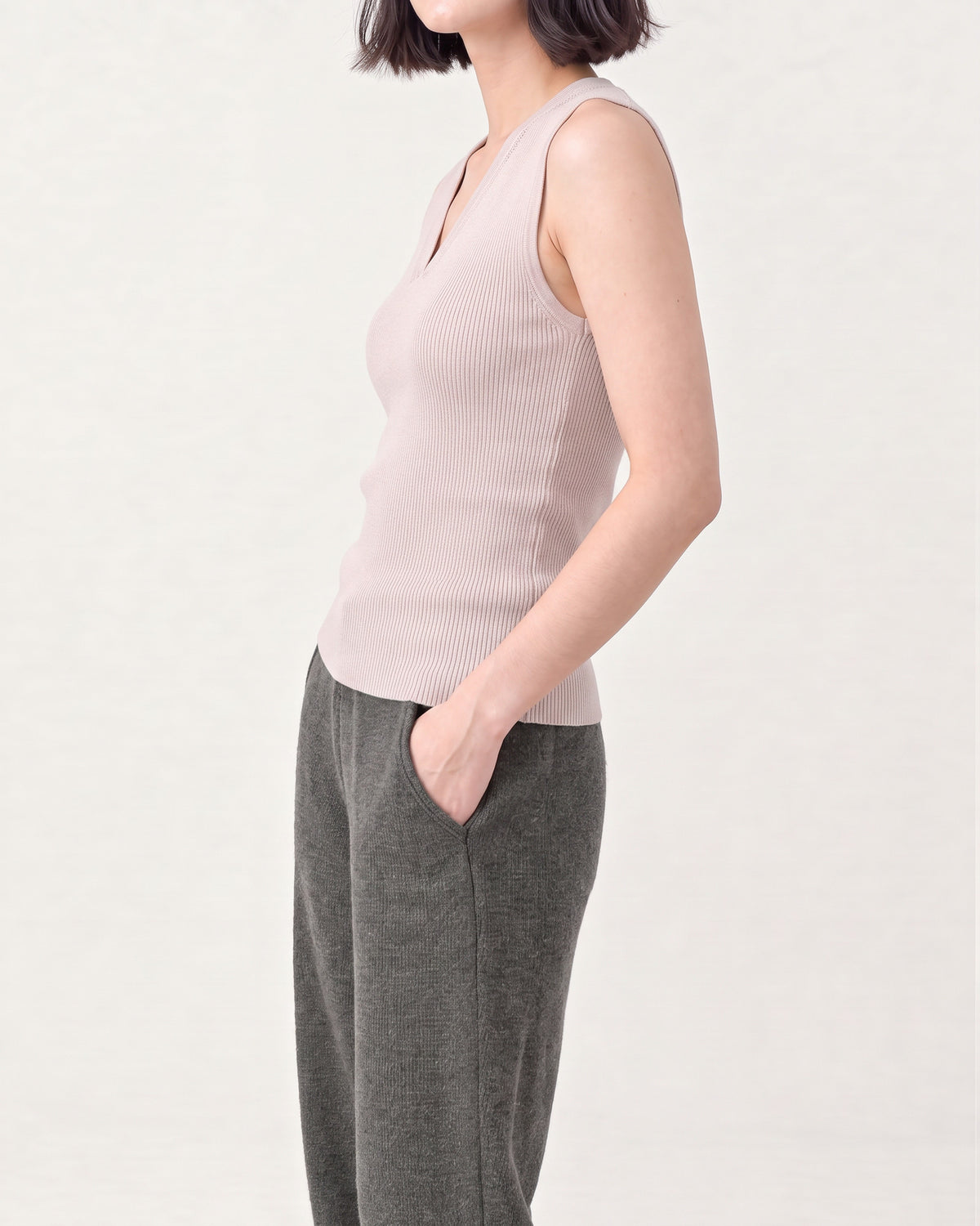 Cotton Silk V Neck Ribbed Vest