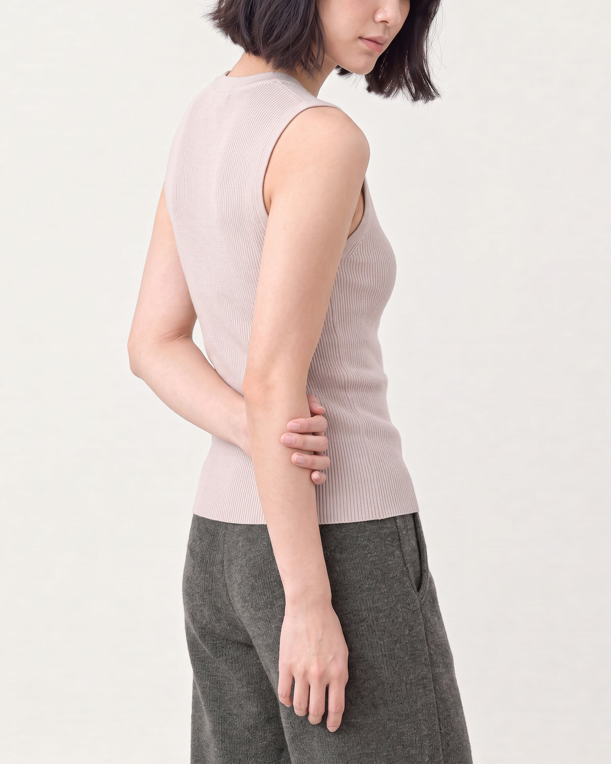 Cotton Silk V Neck Ribbed Vest