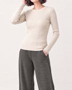 Cotton Silk Round Neck Ribbed Pullover