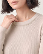 Cotton Silk Round Neck Ribbed Pullover