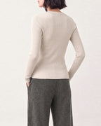 Cotton Silk Round Neck Ribbed Pullover