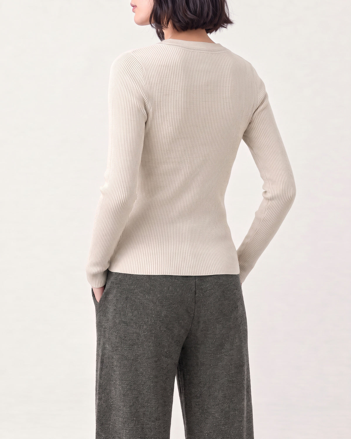 Cotton Silk Round Neck Ribbed Pullover