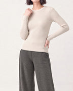Cotton Silk Round Neck Ribbed Pullover