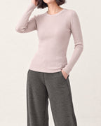 Cotton Silk Round Neck Ribbed Pullover