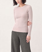 Cotton Silk Round Neck Ribbed Pullover