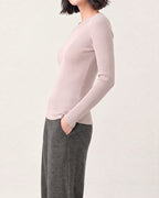 Cotton Silk Round Neck Ribbed Pullover