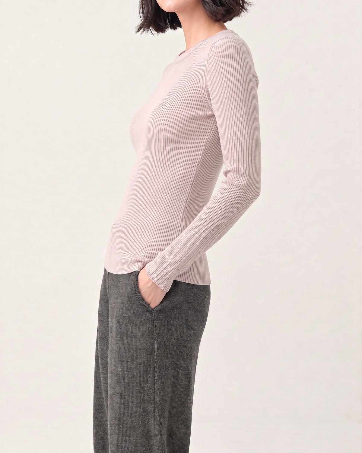 Cotton Silk Round Neck Ribbed Pullover