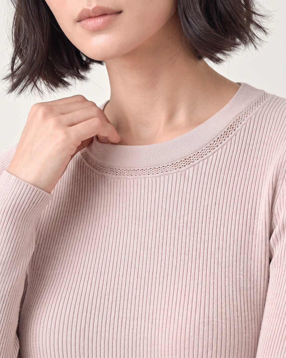 Cotton Silk Round Neck Ribbed Pullover