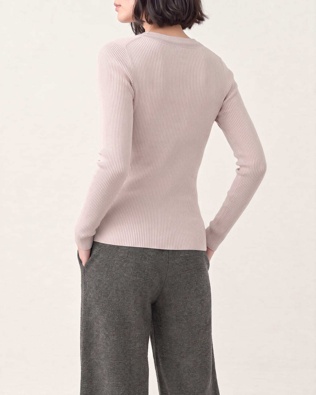 Cotton Silk Round Neck Ribbed Pullover