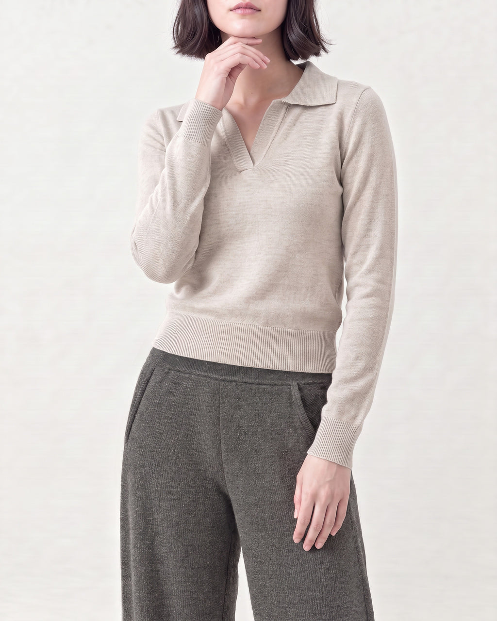 Cotton Blend Long Sleeves POLO