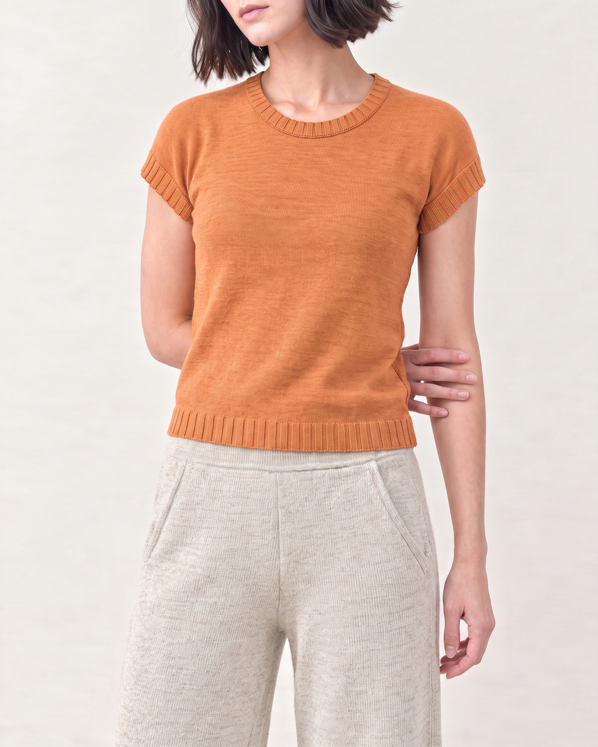 Cotton Blend Round Neck Top
