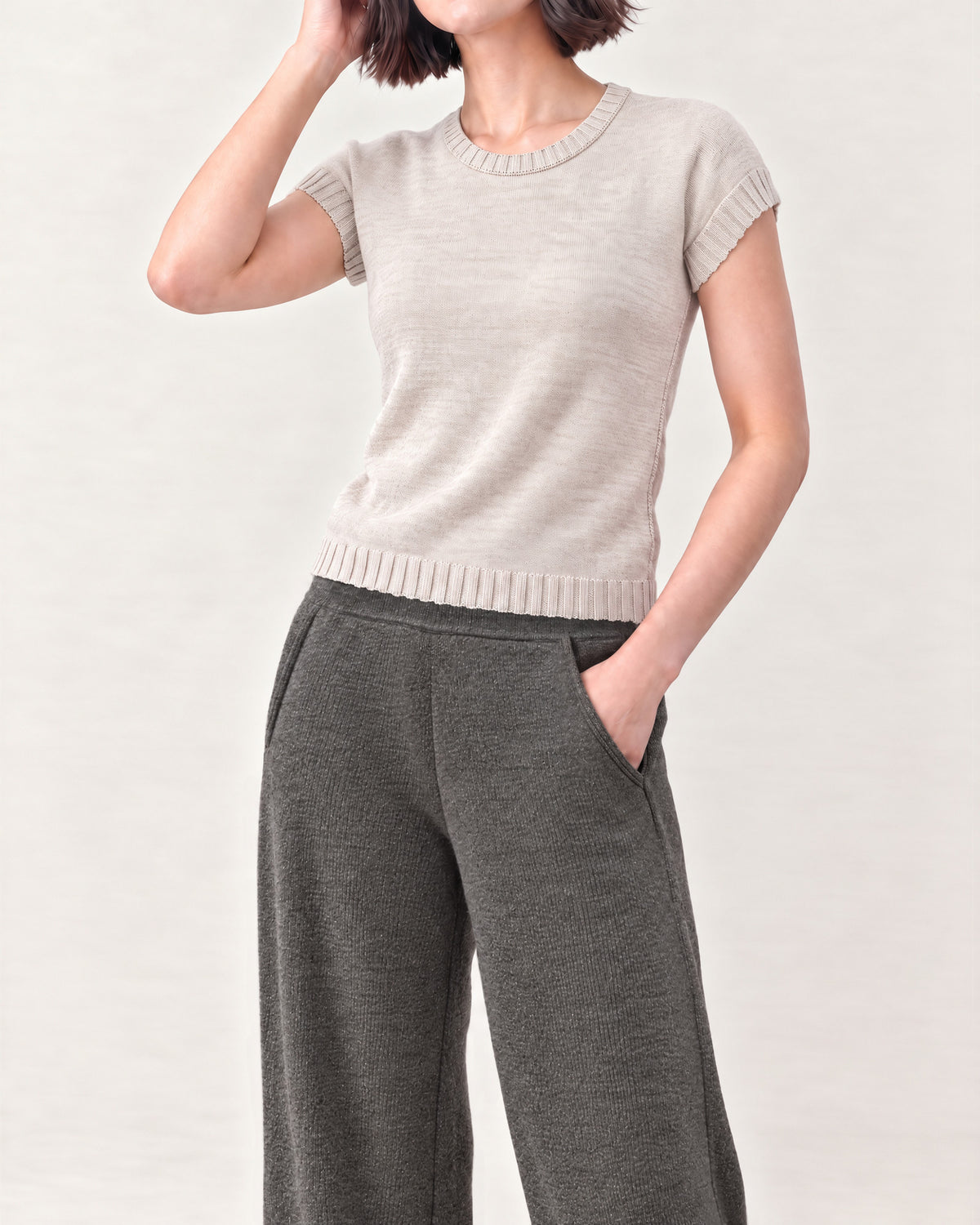 Cotton Blend Round Neck Top