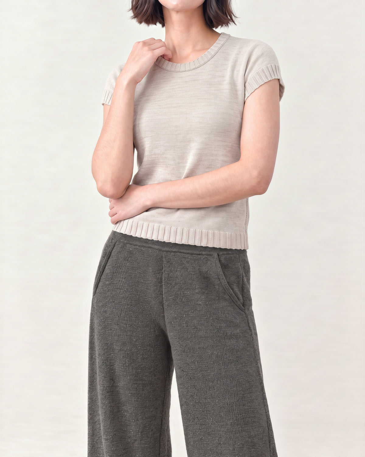 Cotton Blend Round Neck Top