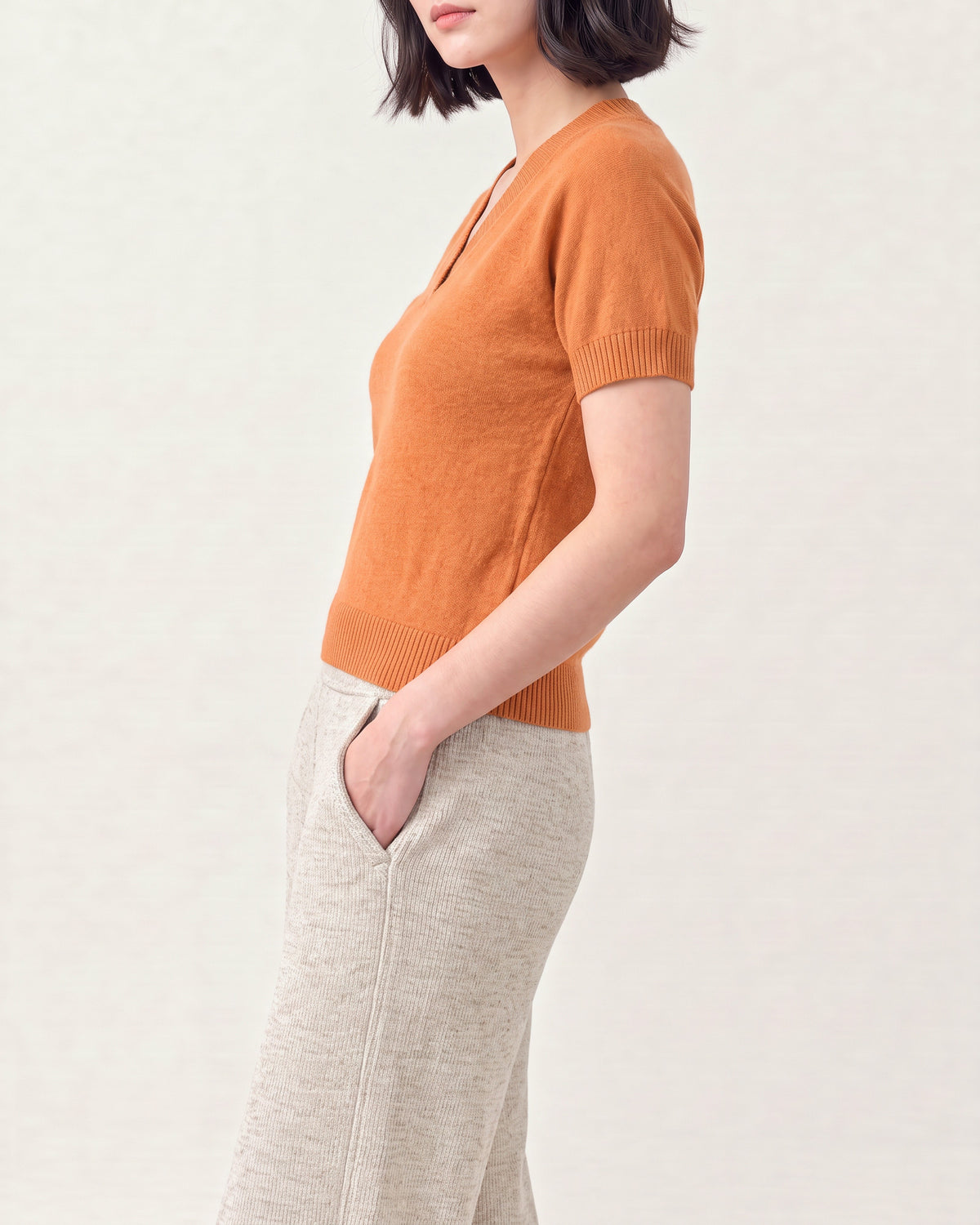 Cotton Blend V Neck Top
