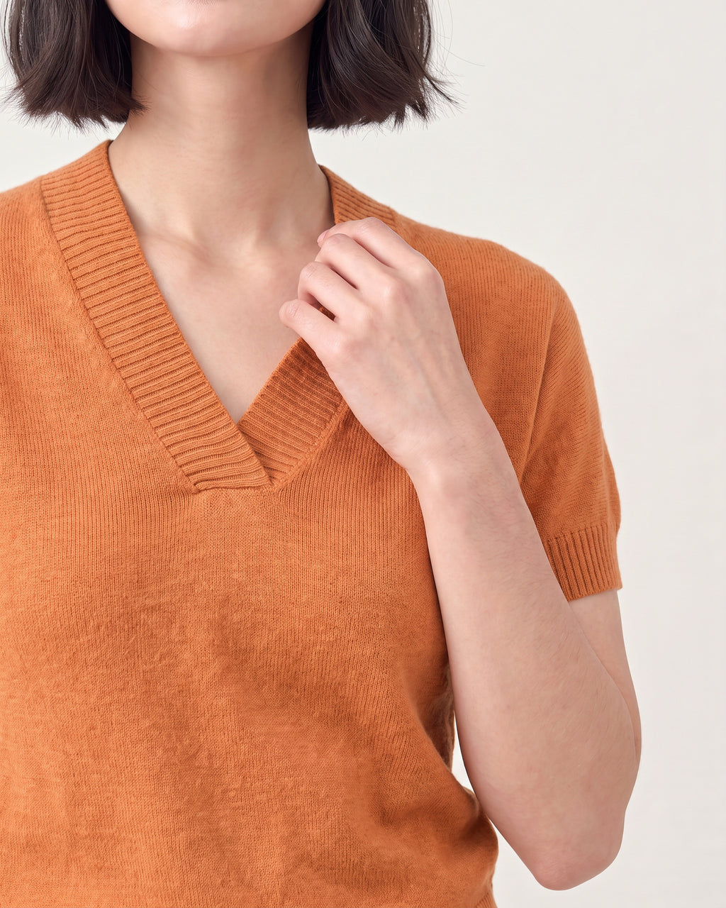 Cotton Blend V Neck Top