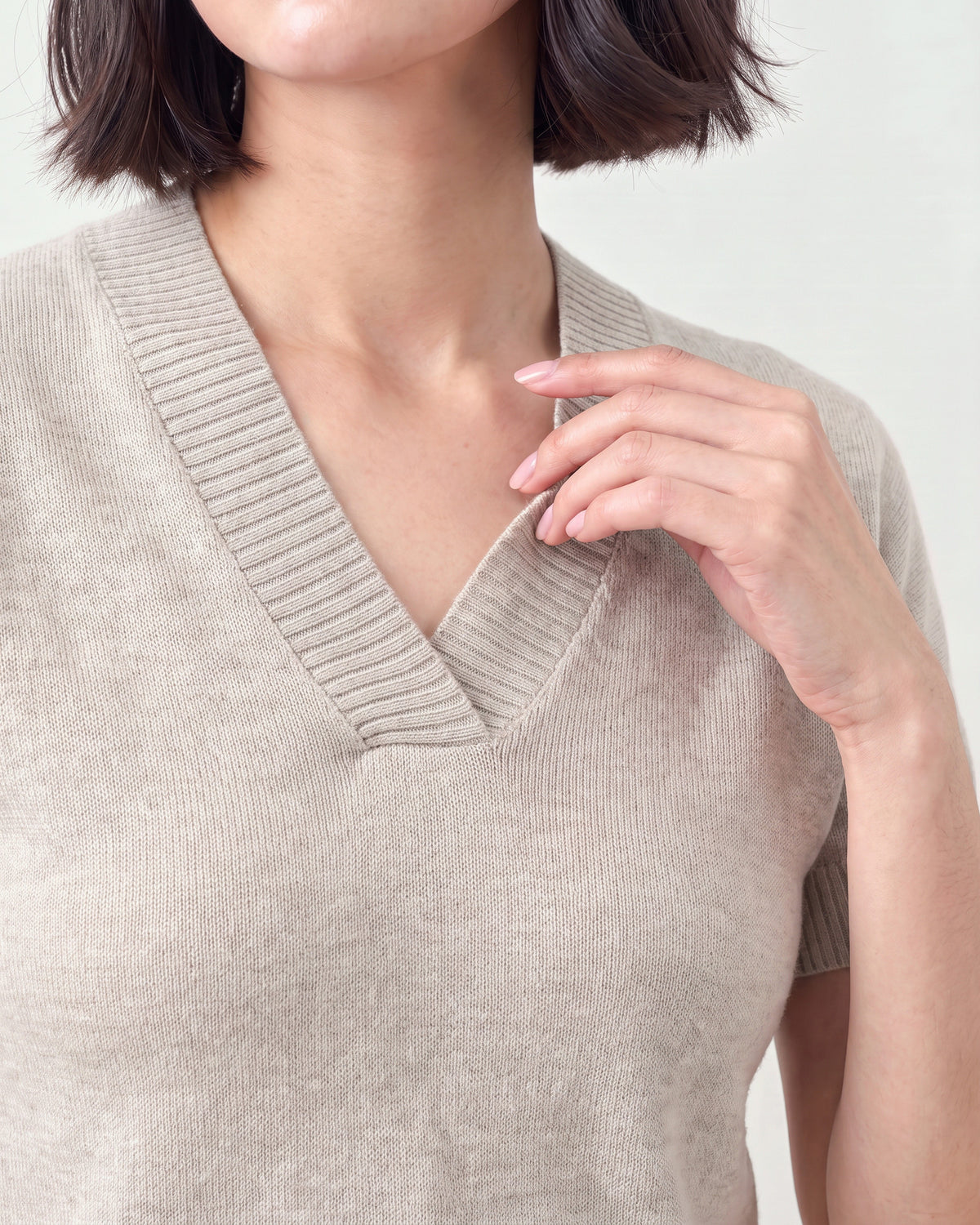 Cotton Blend V Neck Top