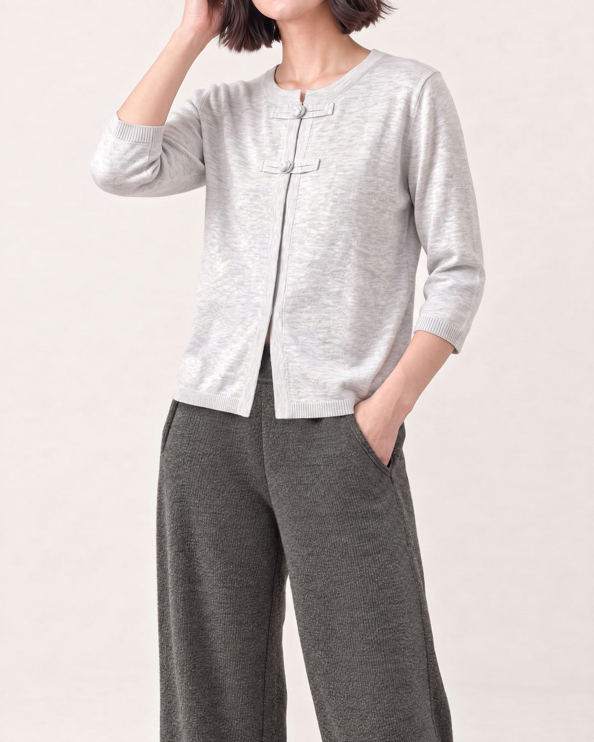 Cotton Blend Round Neck Cardigan