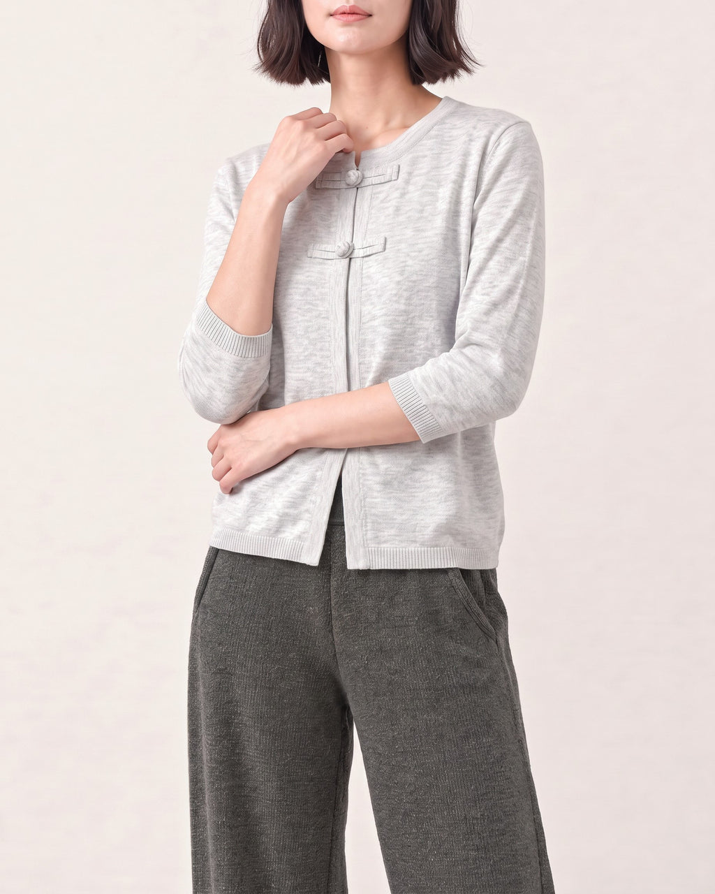 Cotton Blend Round Neck Cardigan