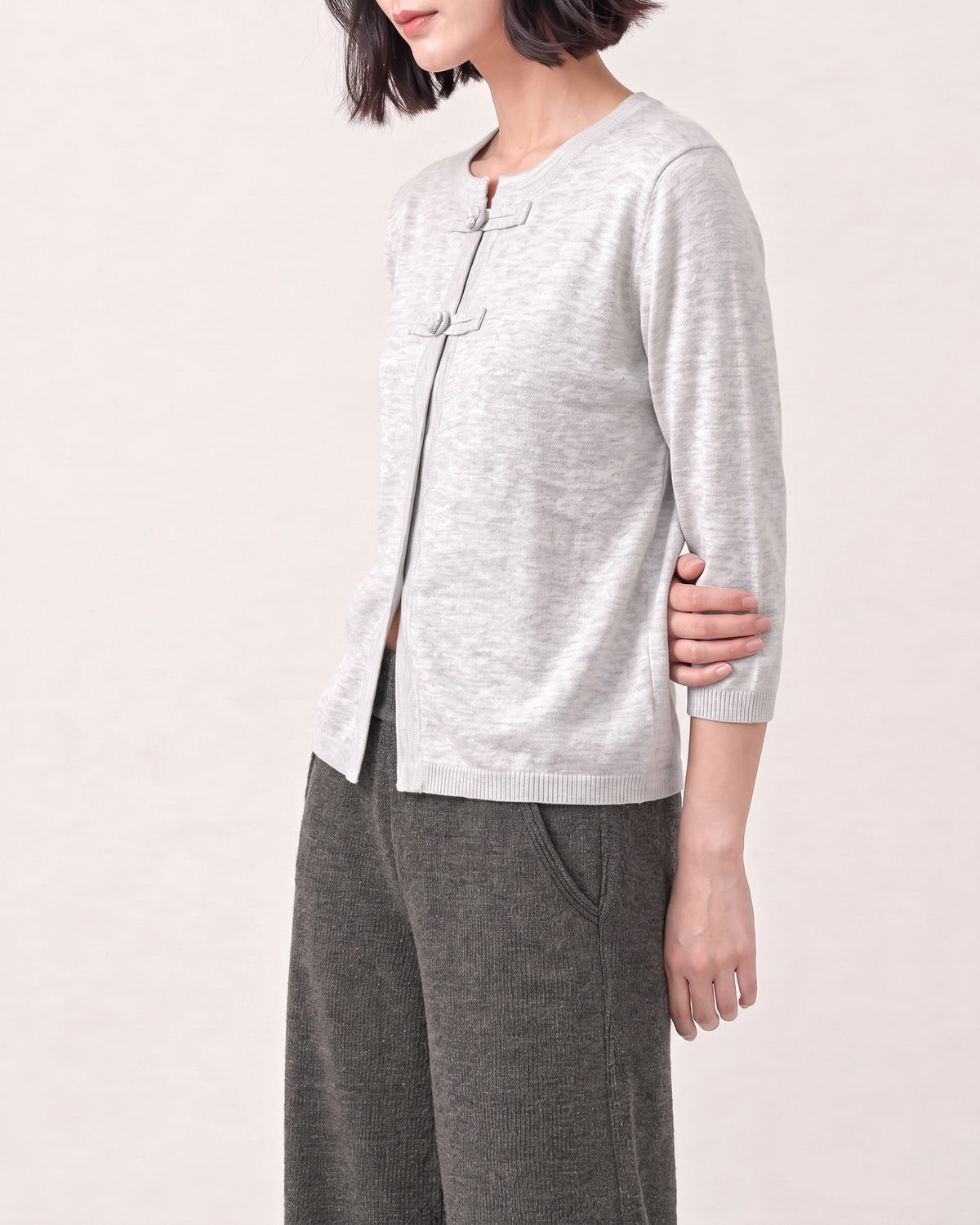 Cotton Blend Round Neck Cardigan