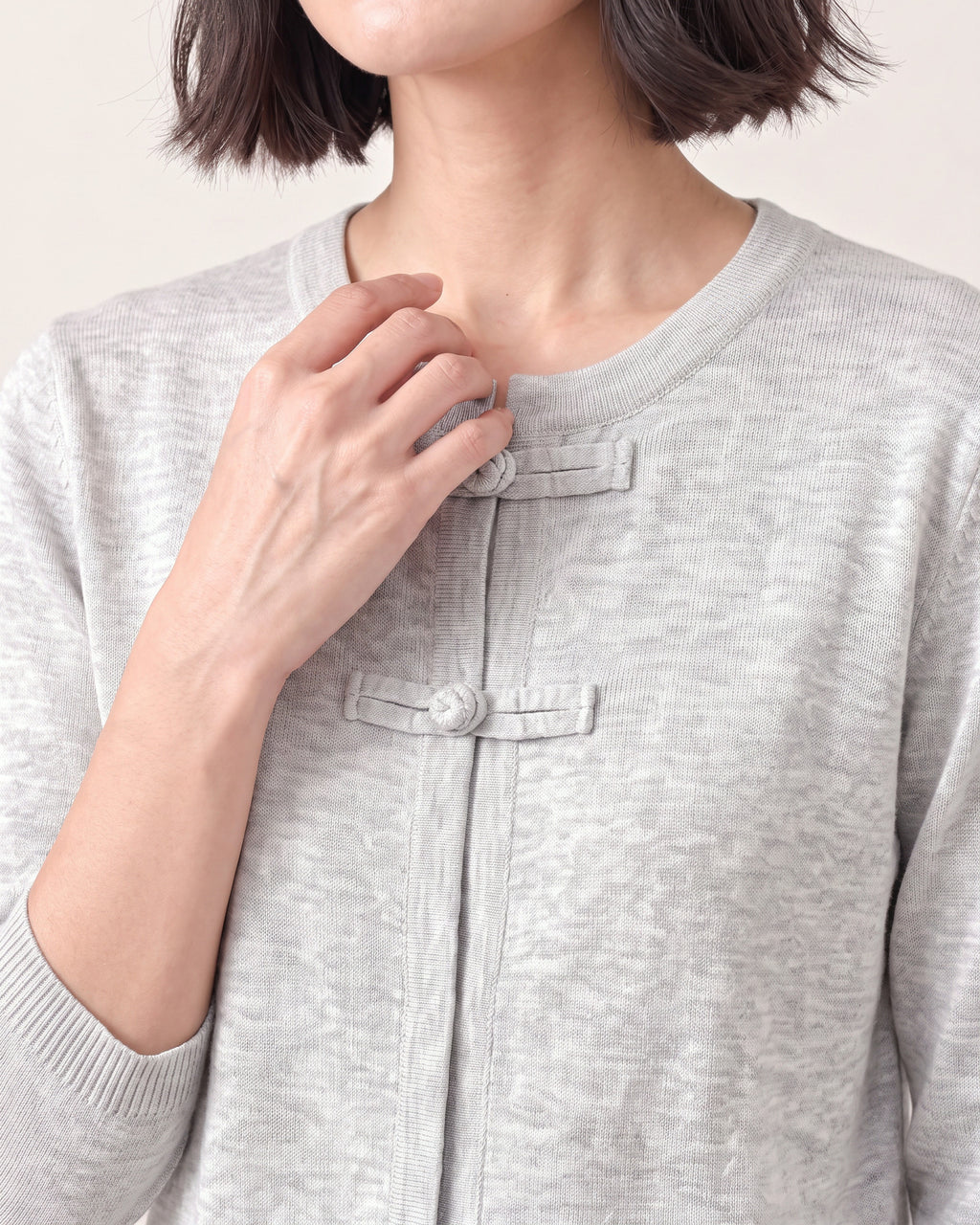 Cotton Blend Round Neck Cardigan