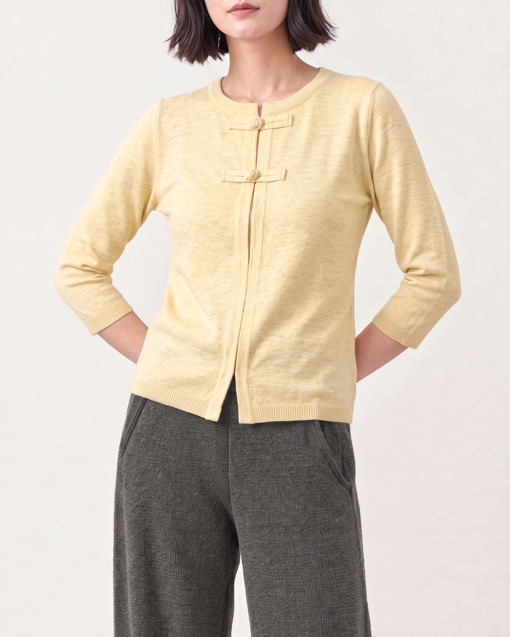 Cotton Blend Round Neck Cardigan