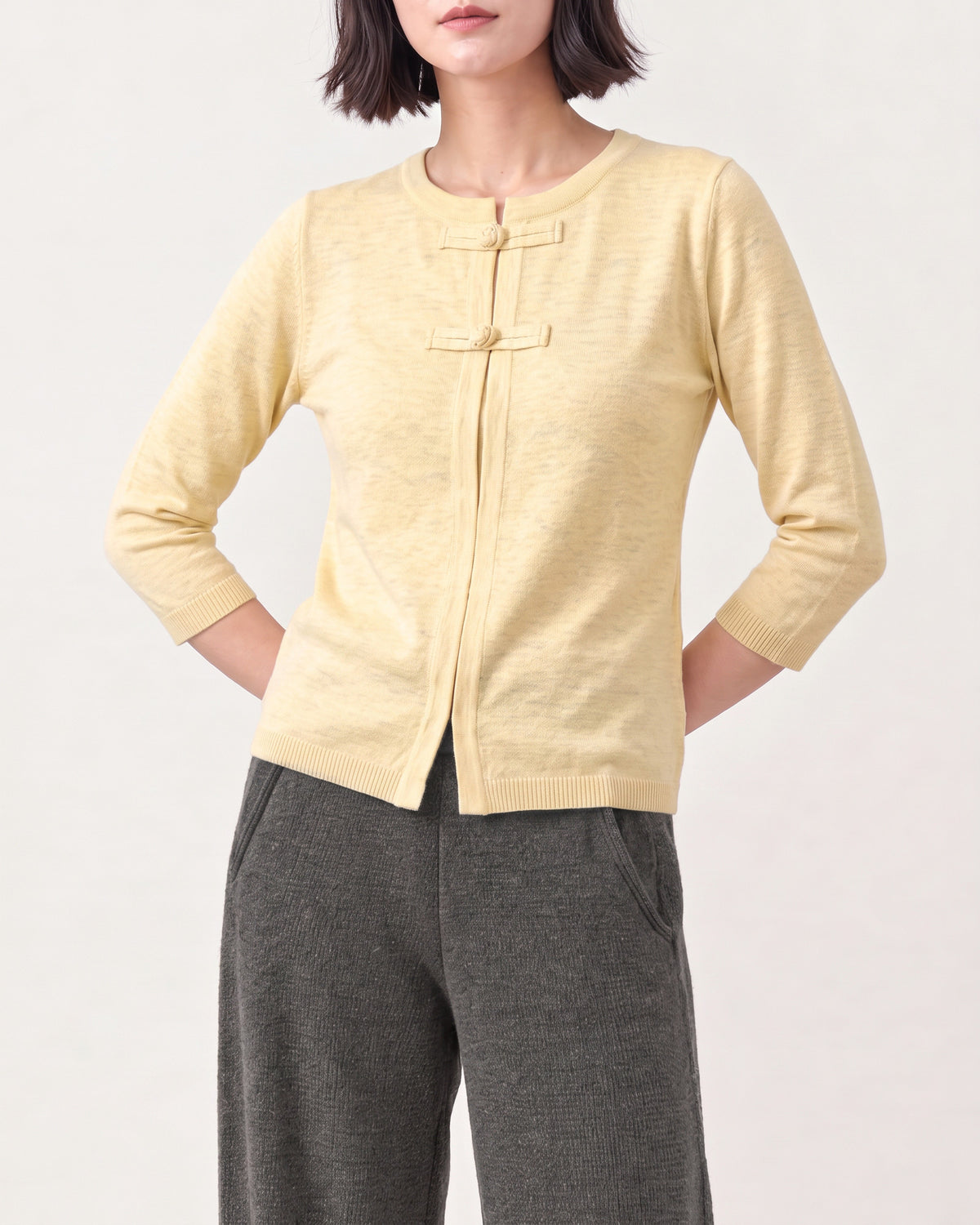 Cotton Blend Round Neck Cardigan