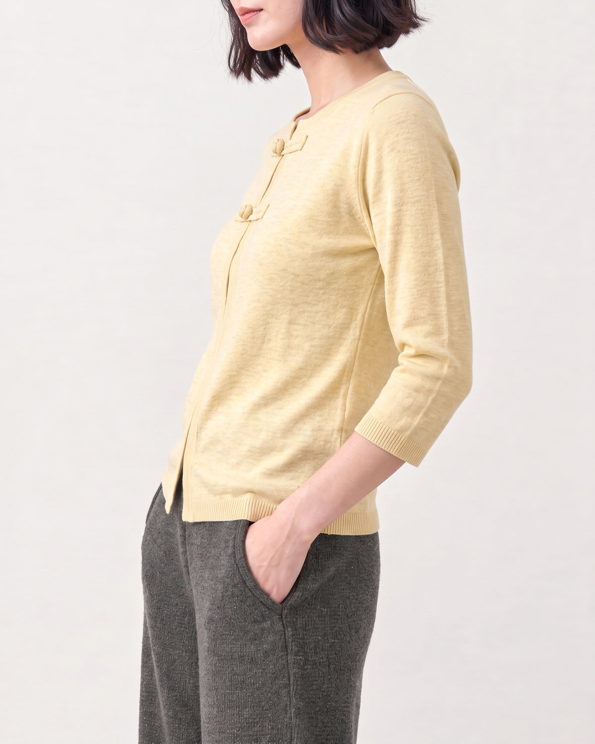 Cotton Blend Round Neck Cardigan