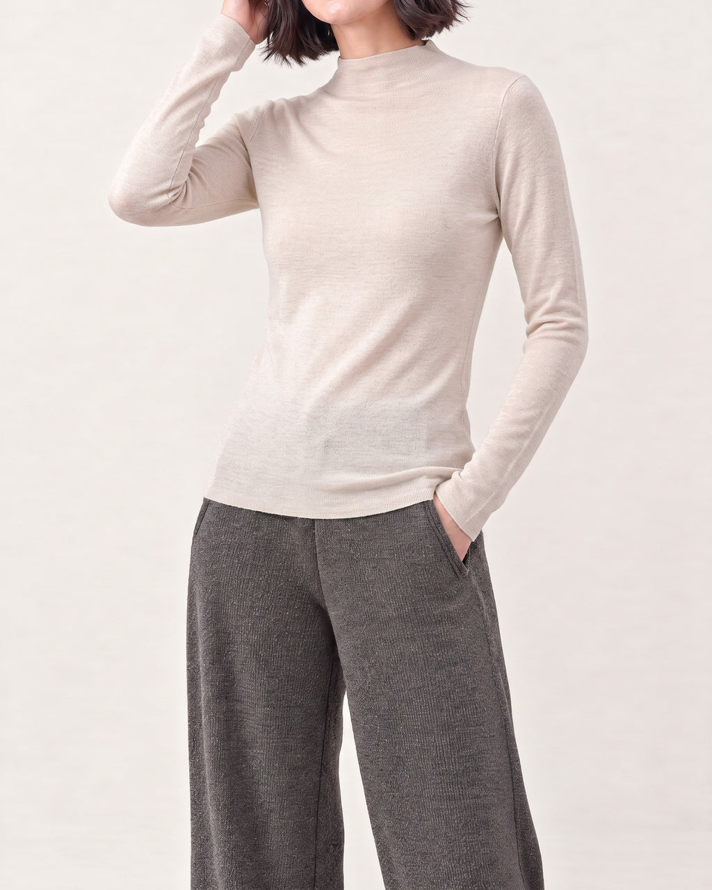 Cotton Silk Mock Neck Pullover