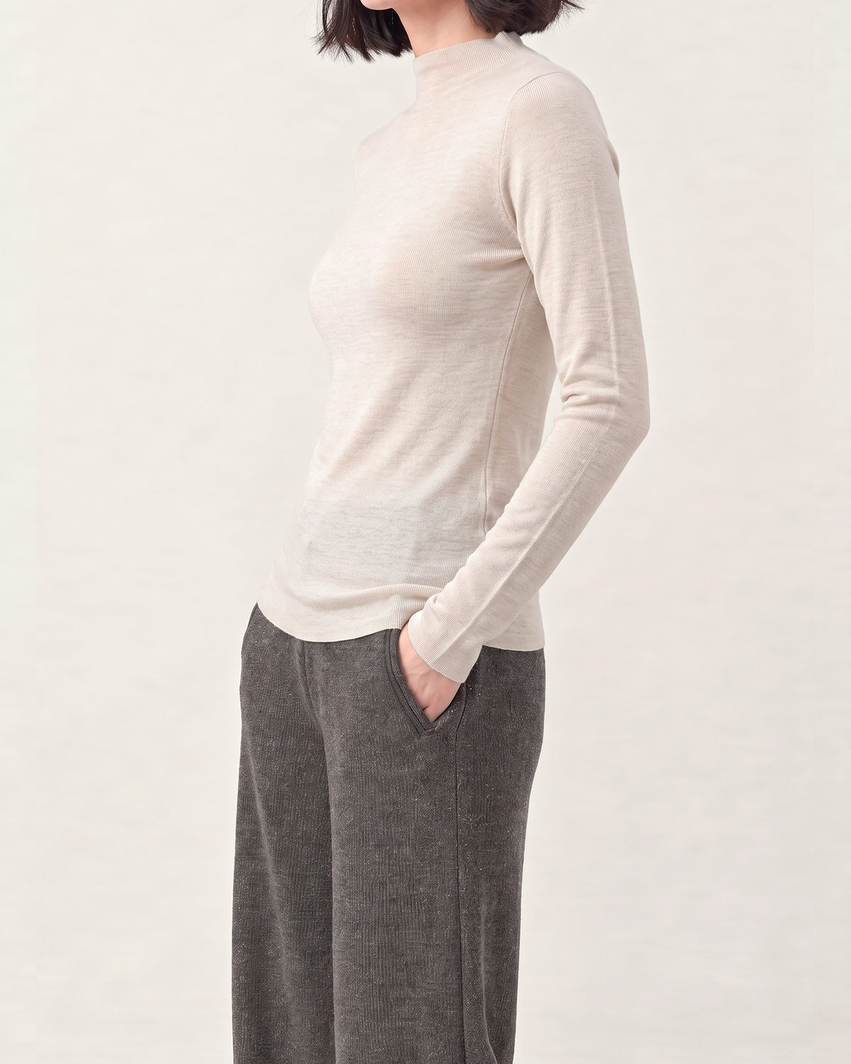 Cotton Silk Mock Neck Pullover