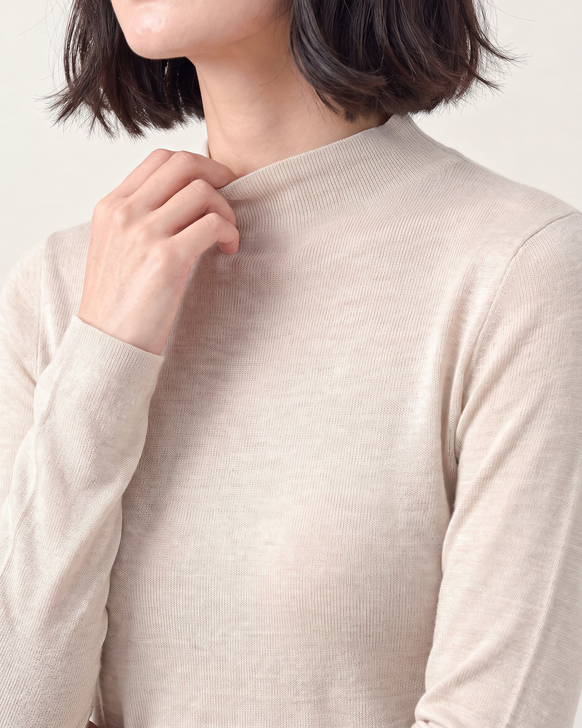Cotton Silk Mock Neck Pullover