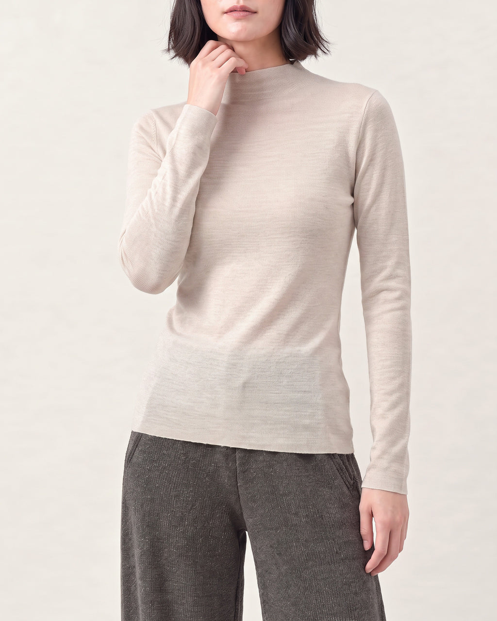 Cotton Silk Mock Neck Pullover