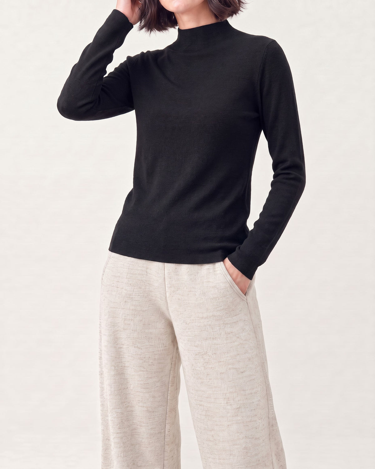 Cotton Silk Mock Neck Pullover