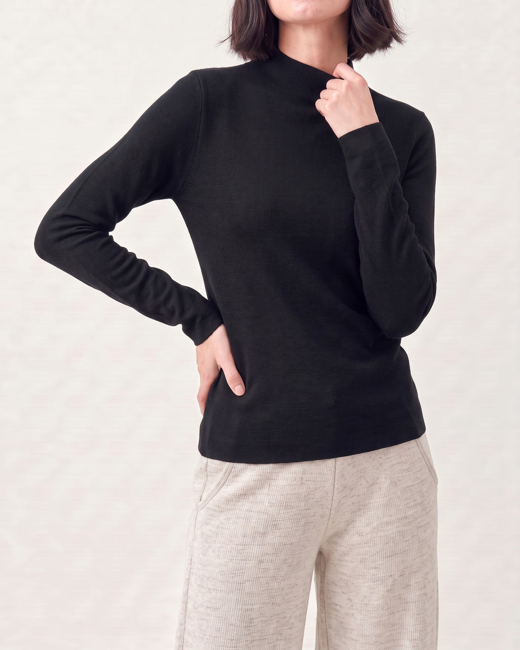 Cotton Silk Mock Neck Pullover