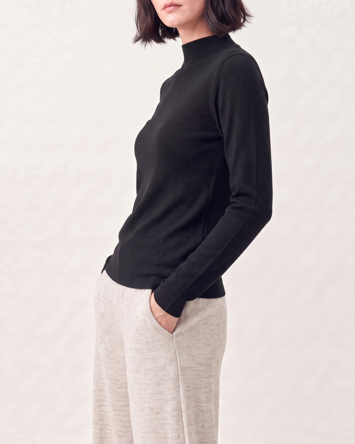 Cotton Silk Mock Neck Pullover