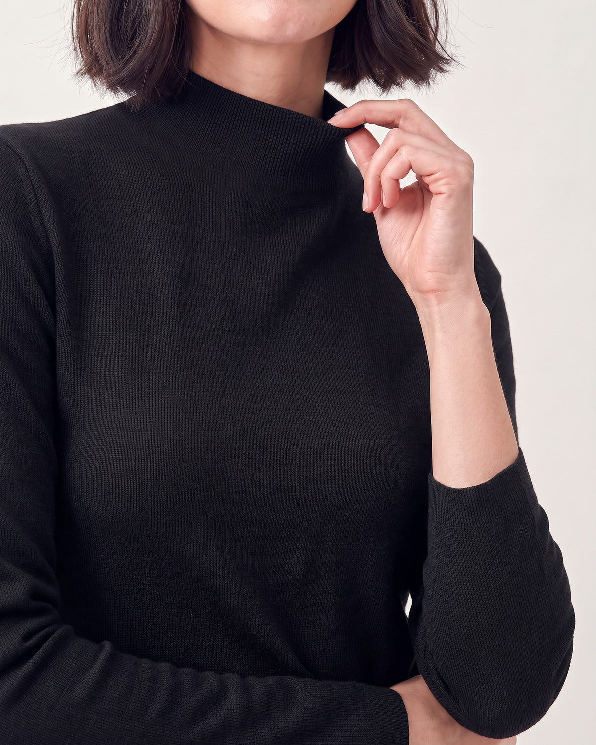 Cotton Silk Mock Neck Pullover