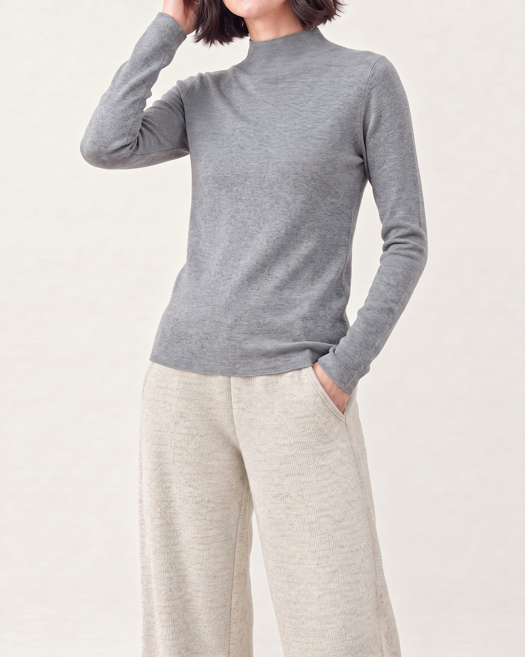 Cotton Silk Mock Neck Pullover