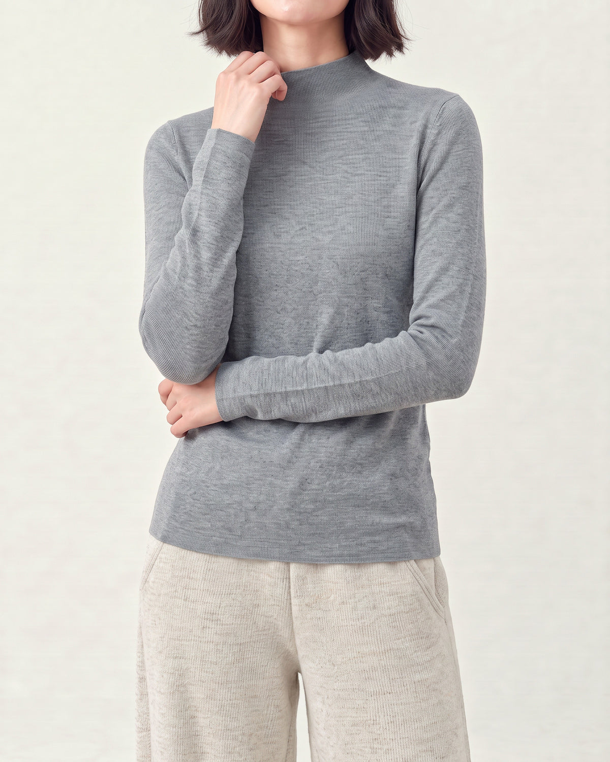 Cotton Silk Mock Neck Pullover