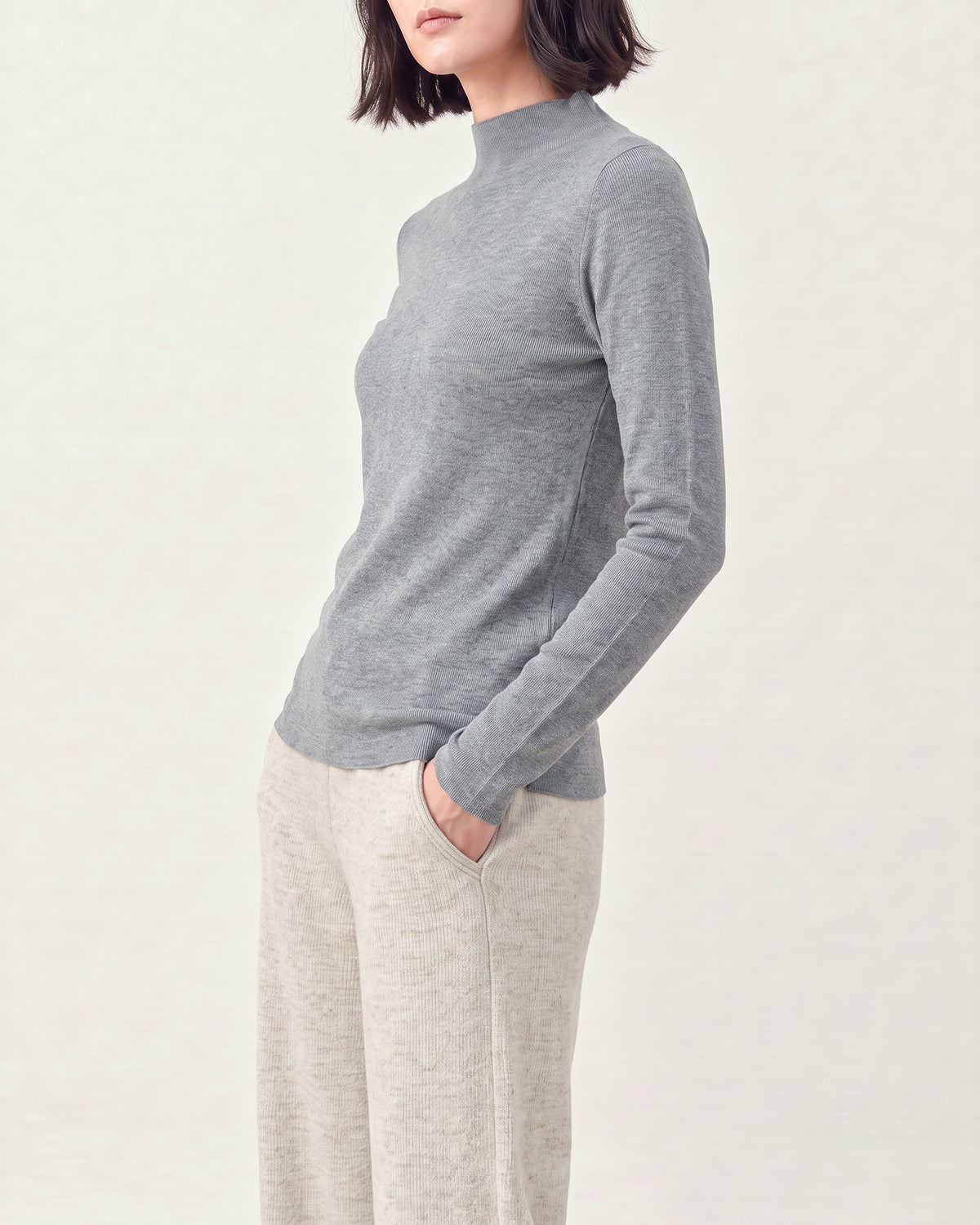 Cotton Silk Mock Neck Pullover