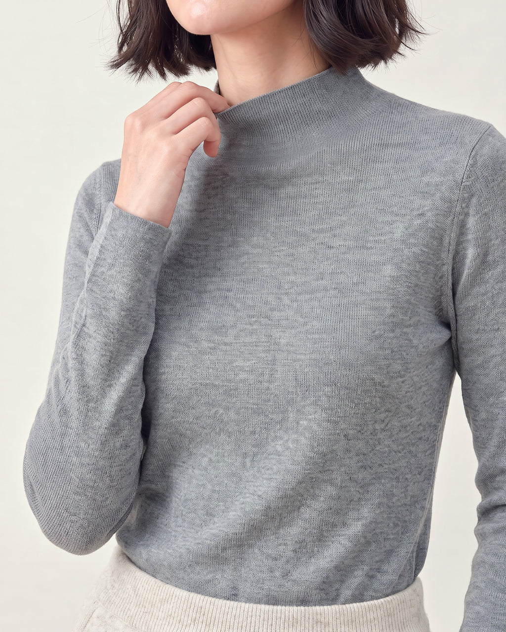 Cotton Silk Mock Neck Pullover