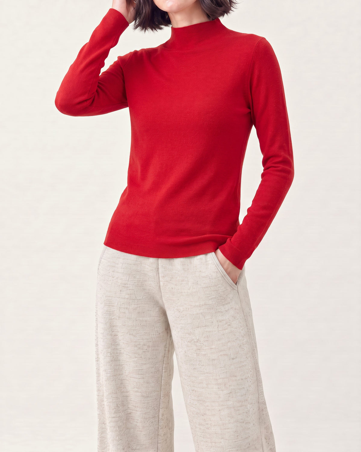 Cotton Silk Mock Neck Pullover