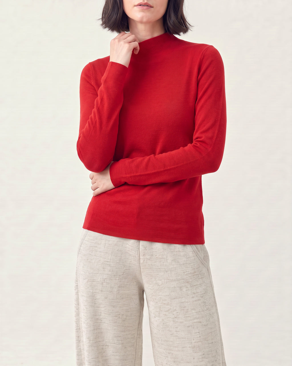 Cotton Silk Mock Neck Pullover